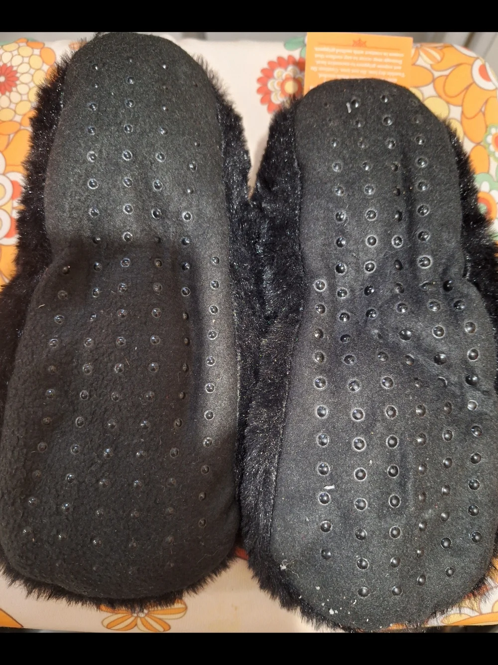 Kids Black Plush Slippers with Green Alien Design